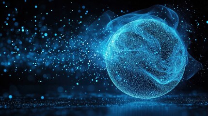 Fototapeta premium Blue Glowing Sphere with Particles and Swirling Light Effects