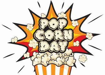 Celebrate Popcorn Day with vibrant Images! Includes popcorn tubs, kernels, movie reels, banners, and fun typography. Perfect for posters, social media, and festive designs.