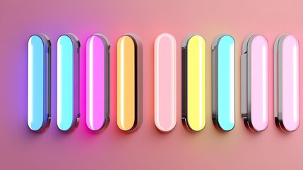 Fototapeta premium 3D render of colorful clipin extensions, arranged in a rainbow fan shape, glowing with radiant lighting