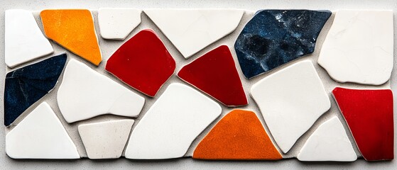 Abstract Colorful Irregular Mosaic Tile Texture Background Red White Blue Orange