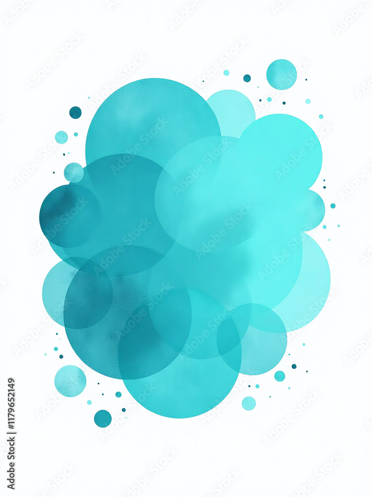 Aufkleber A Generative Ai Creates A Turquoise Watercolor Splash Design With Rounded Pattern Elements Set Against A Plain White Background. 00001