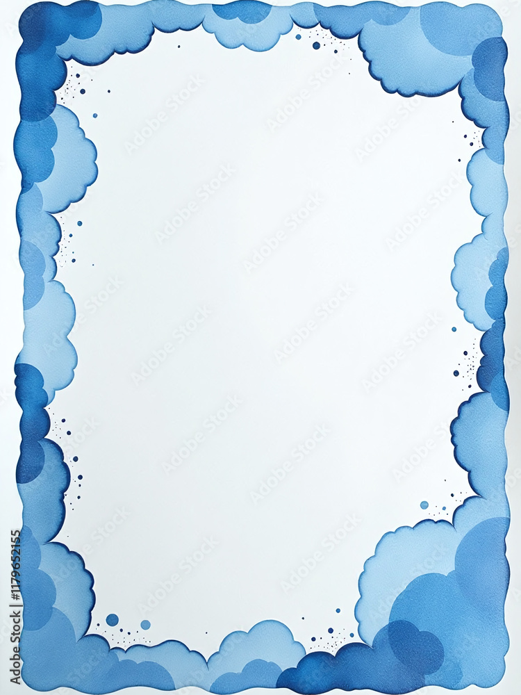 Aufkleber A Generative Ai Creates A Blue Watercolor Splash On A White Paper With A Rounded Pattern Frame And Textured Background. 00003