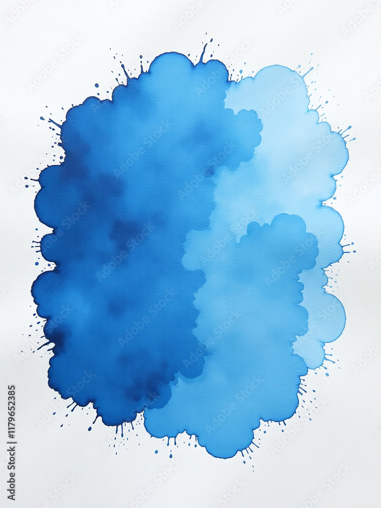 Aufkleber A Generative Ai Creates A Blue Watercolor Splash On A White Paper With A Rounded Pattern Frame And Textured Background. 00001