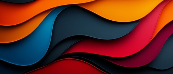 Abstract Colorful Wave Background Dynamic Wavy Layers Red Orange Blue Dark Tones