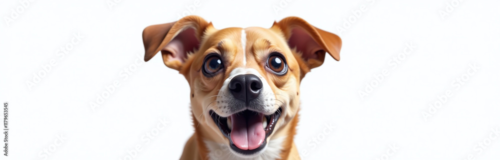 Poster a funny dog with huge eyes is surprised and isolated against a white background in this portrait gen