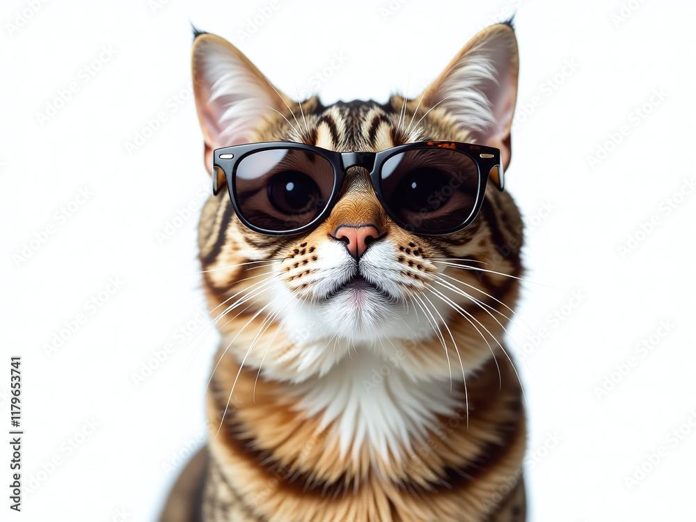 Aufkleber A Funny Cat Wearing Sunglasses Is Isolated On A White Background In A Copy Space Waiting To Be Noticed. 00002
