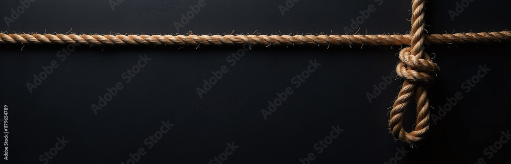 Poster a frayed rope hangs precariously against a textured black paper background with ample copy space ava