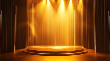 golden stage podium and golden light in a studio room