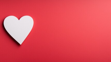 White Heart on Red Background - Minimalist Valentine's Day or Love Concept