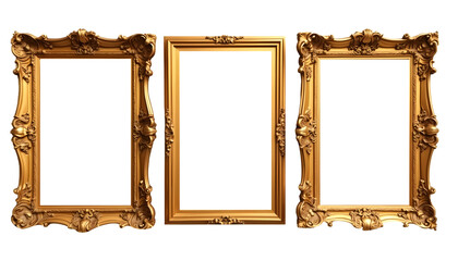 vintage gold picture frames set isolated on white background
