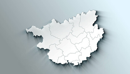 Minimalist 3D Map of Guangxi China Province with District Borders