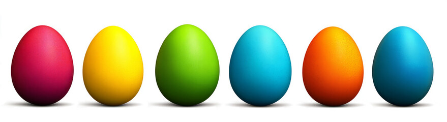 Colorful Easter eggs in a row, isolated on a transparent background.