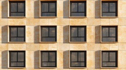 Fototapeta premium Modern Beige Stone Building Facade with Square Windows