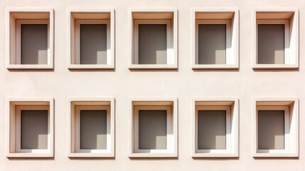Fototapeta premium Geometric Architectural Detail Twelve Square Windows on Beige Facade