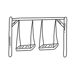 classic comfortable outdoor blue swing hanging on frame