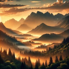 Obraz premium realistic illustration of a fresh mountain atmosphere in the afternoon