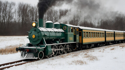 Naklejka premium Vintage steam train in winter