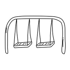 classic comfortable outdoor blue swing hanging on frame