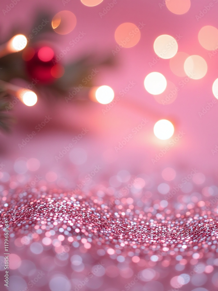Poster a festive holiday background banner features soft pink glitter with defocused abstract patterns amid