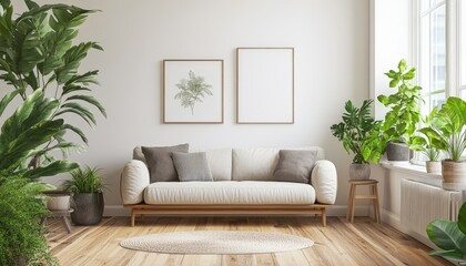 Modern Living Room Interior Design Plants Sofa Hardwood Floor