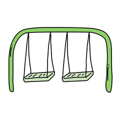 classic comfortable outdoor blue swing hanging on frame