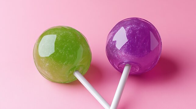 Two Vibrant Lollipops on a Pink Background: A Sweet and Colorful Treat