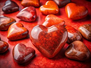 Obraz premium Heart Shaped Pebbles on Red Background - Urban Exploration Stock Photo