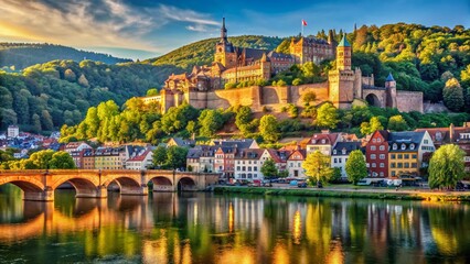 Heidelberg Castle & Neckar River Panoramic View - Romantic Germany Scenery
