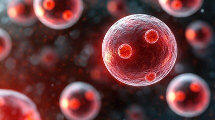 Naklejka premium Microscopic view of red cells in division process. hMPV, Human metapneumovirus