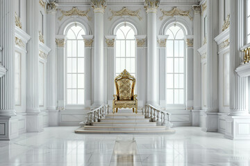 Fototapeta premium Fantastically beautiful throne of power of king or queen in throne room, abstract vivid composition consists of fictional unreal fantastic vision on background