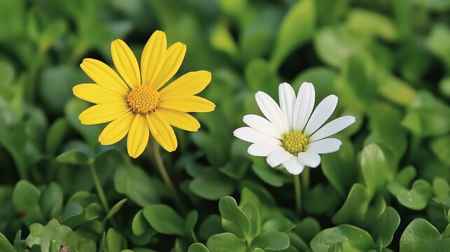Yellow and White Flowers in a Garden
