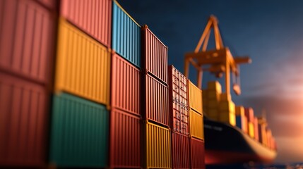 Fototapeta premium Massive Container Ship Navigating Through Calm Ocean Waters Under Clear Blue Skies Creating a Sense of Global Trade