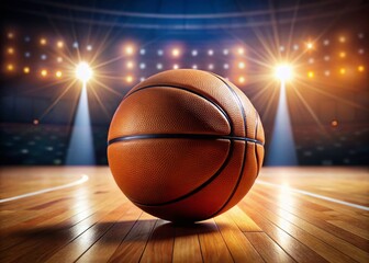 High-Definition Photo of a Bouncing Basketball on Hardwood Court