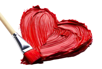 Red heart-shaped paint with brush strokes, isolated on transparent cutout background
