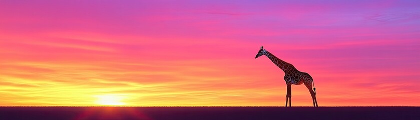 Obraz premium Giraffe silhouette against a vibrant sunset sky.