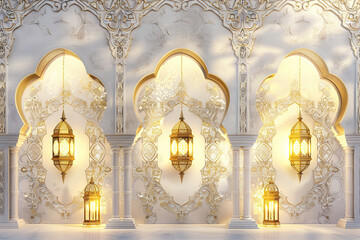 Beautiful greeting card with holiday composition for happy celebrate Ramadan, abstract vivid composition consists of fictional unreal fantastic vision on background