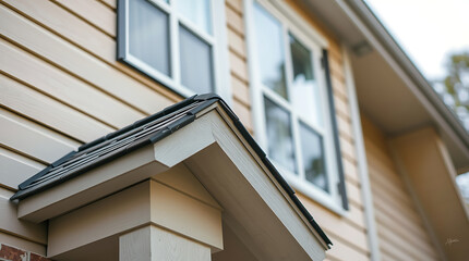 House Exterior Detail: Gable Roof, Siding, and Windows