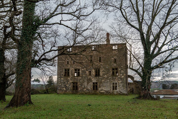 Fototapeta premium Casa antiga abandonada da qual já só restam as paredes num dia muito nublado