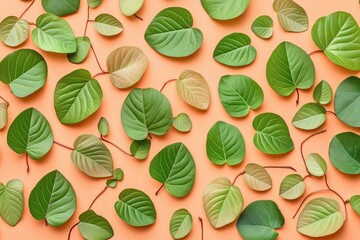 Vibrant Green Leaves on Orange Background