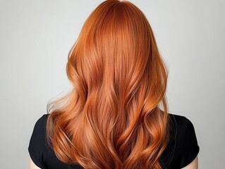 Fototapeta premium Synthetic hair wig in fiery red, styled in dramatic waves, glowing softly under a spotlight