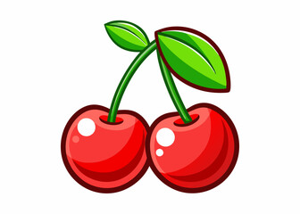 Cartoon Cherries with Vibrant Red Fruit and Glossy Surface – Fun and Fresh Illustration