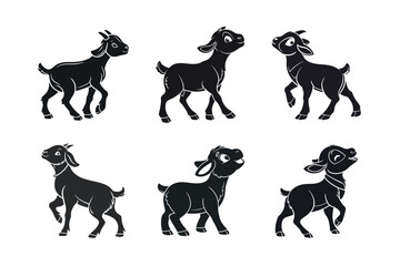 Cute Black and White Goat Silhouettes for Design on  a white background