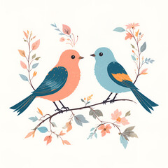Pair of Birds with Floral Branches