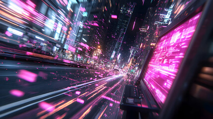 Fototapeta premium Cyberpunk Cityscape Illustration: Neon Nightspeed