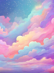 Fototapeta premium A vibrant cosmic cloudscape with nebula, stars, and fluffy clouds