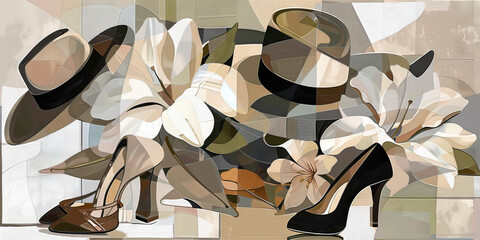 Abstract Composition with Hats, Shoes, and Flowers