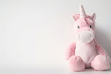 Fantastically beautiful mythological pink unicorn with big long horn, abstract vivid composition consists of fictional unreal fantastic vision on background