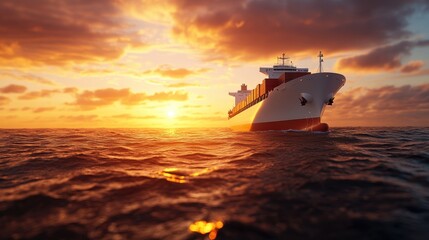 Fototapeta premium Majestic Large Boat Sailing Gracefully Across Vast Ocean Waves Under Clear Blue Sky Evoking Freedom and Adventure Spirit