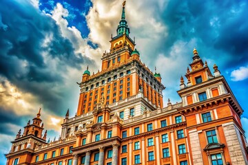 Naklejka premium Historic Warsaw Building Facade, Prudential Insurance Palace, Poland Architecture