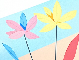 Vibrant Floral Illustration: Close-Up View of Stylized Pastel Flowers. AI Generated